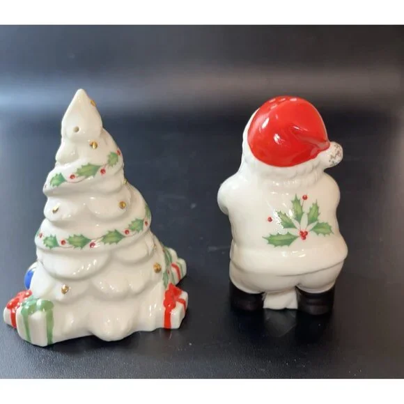 Lenox Christmas Tree Santa Salt & Pepper Shakers Holiday Table Gold Tone Mittens - Picture 3 of 7